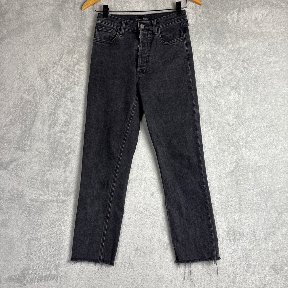 Denim Forum High Riseโ Straight Leg Jeans Faded Black Womens Raw Hem 26 Festival